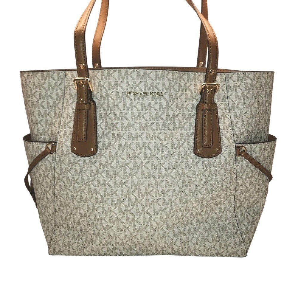 Michael Kors Signature Canvas Monogram Voyager East West Tote Purse Bag Vanilla - Picture 1 of 10